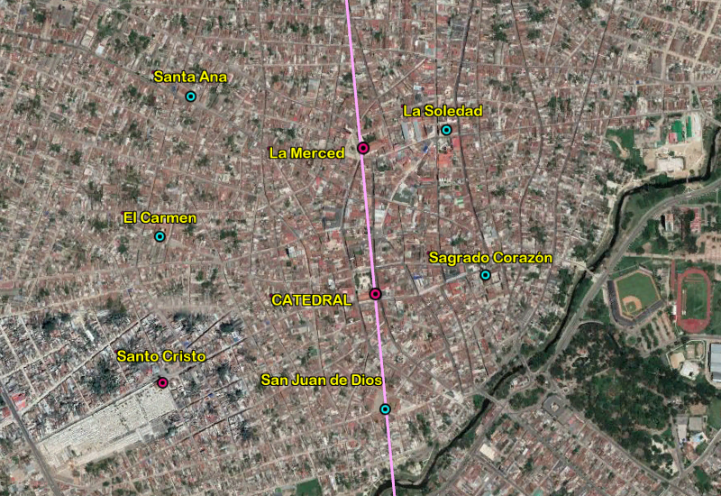 Línea pasando por las principales iglesias de Camaguey.